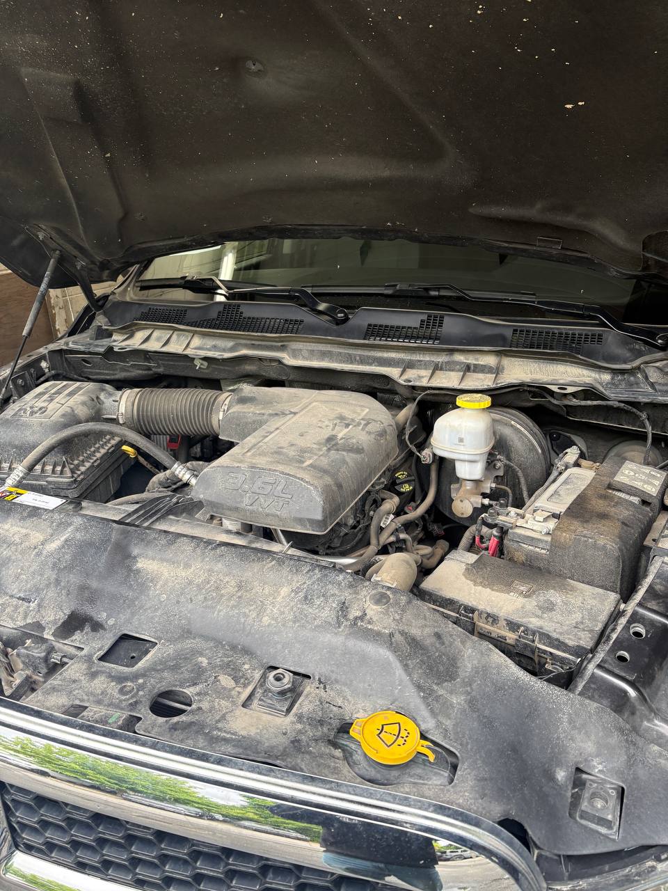 Engine bay before cleaning