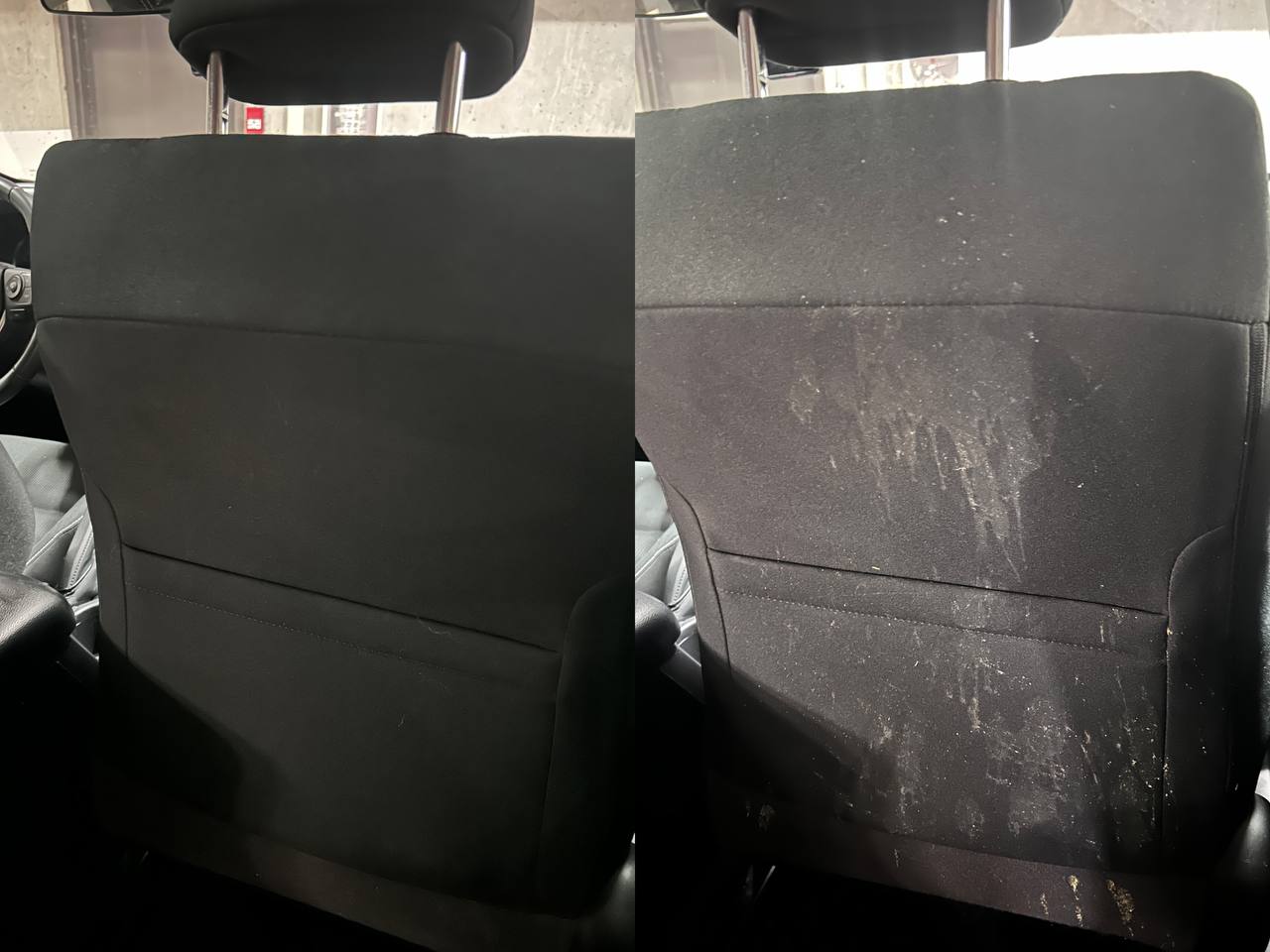 Seat back before and after cleaning
